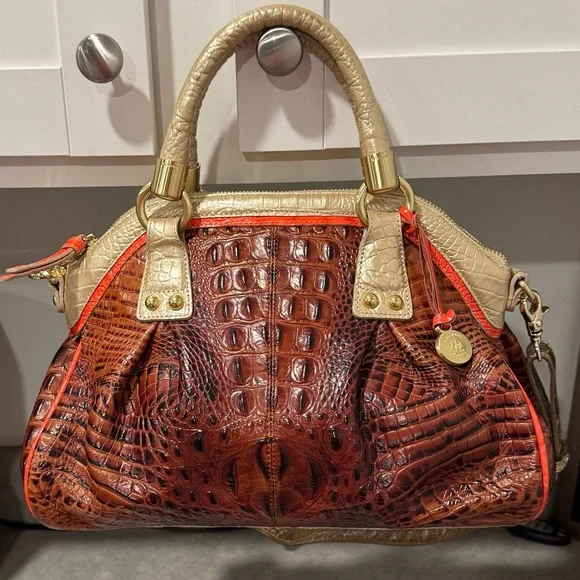 Brahmin Lisa Prosecco Tri-Colored Croc-Embossed Leather Satchel! Preowned!! - Picture 2 of 13
